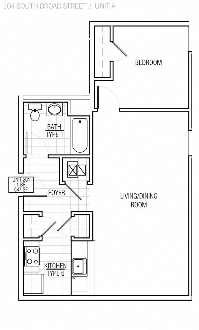 Floor plan for 1 bed, 1 bath